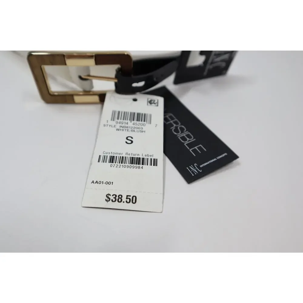 INC Wood Buckle White/Blush Textured Reversible‎ Belt Size S